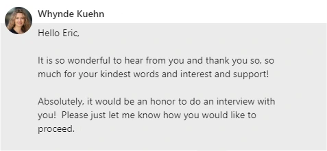 Whynde Kuehn's response to my LinkedIn request