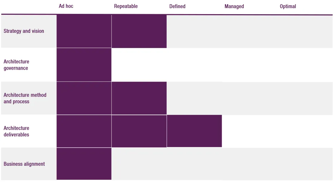 Colored maturity model showing current maturity level