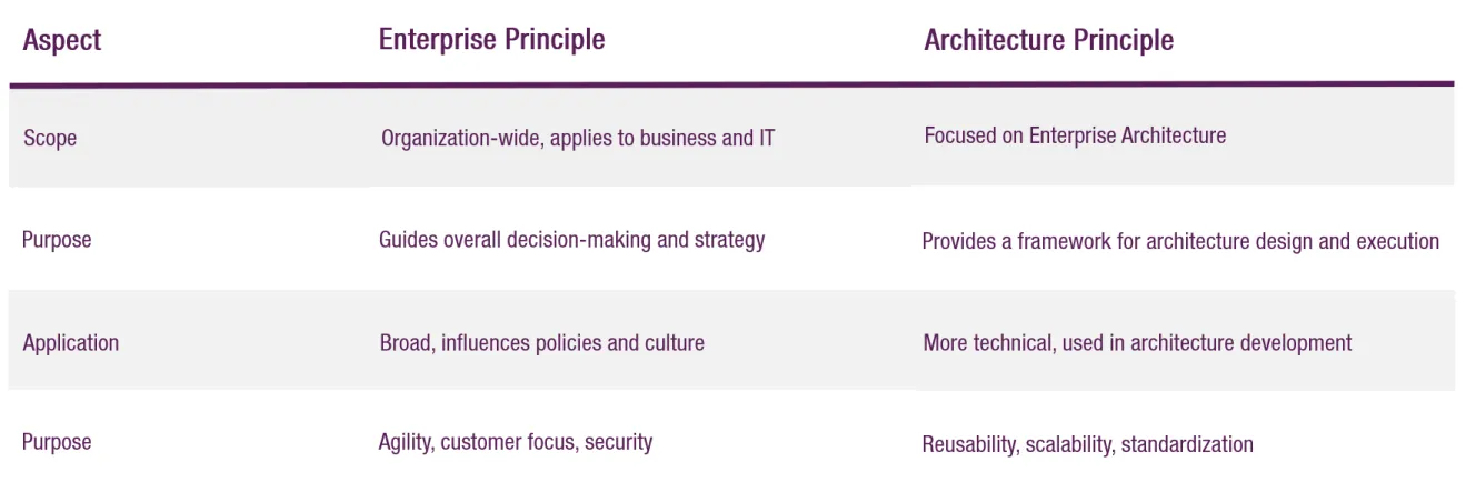 Differences between Enterprise and Architecture Principles