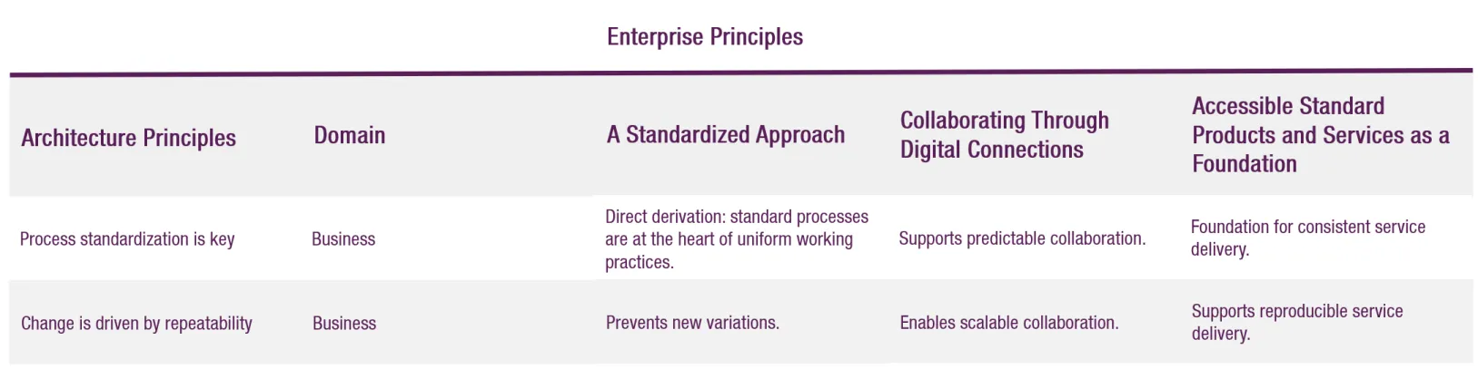 Mapping of Architecture and Enterprise Principles