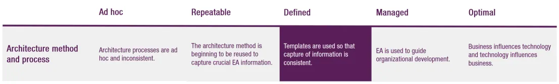 Example maturity level Architecture method and process